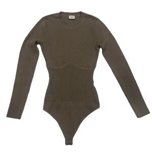 Abercrombie & Fitch Ribbed Knit Bodysuit Taupe Brown Snap Close Size Small